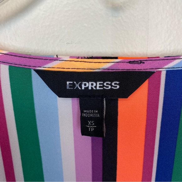EXPRESS Colorful Cropped Striped V-Neck Faux Wrap Tie Front Blouse Sz XS - Picture 3 of 15